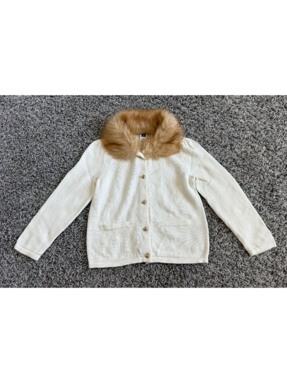 Janie & Jack Faux Fur Collar Long Sleeve Cardigan Sweater Size 3T